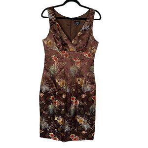 Mica Women's Babydoll 90's Y2K Asian Floral Cocktail Dress Brown Size 8